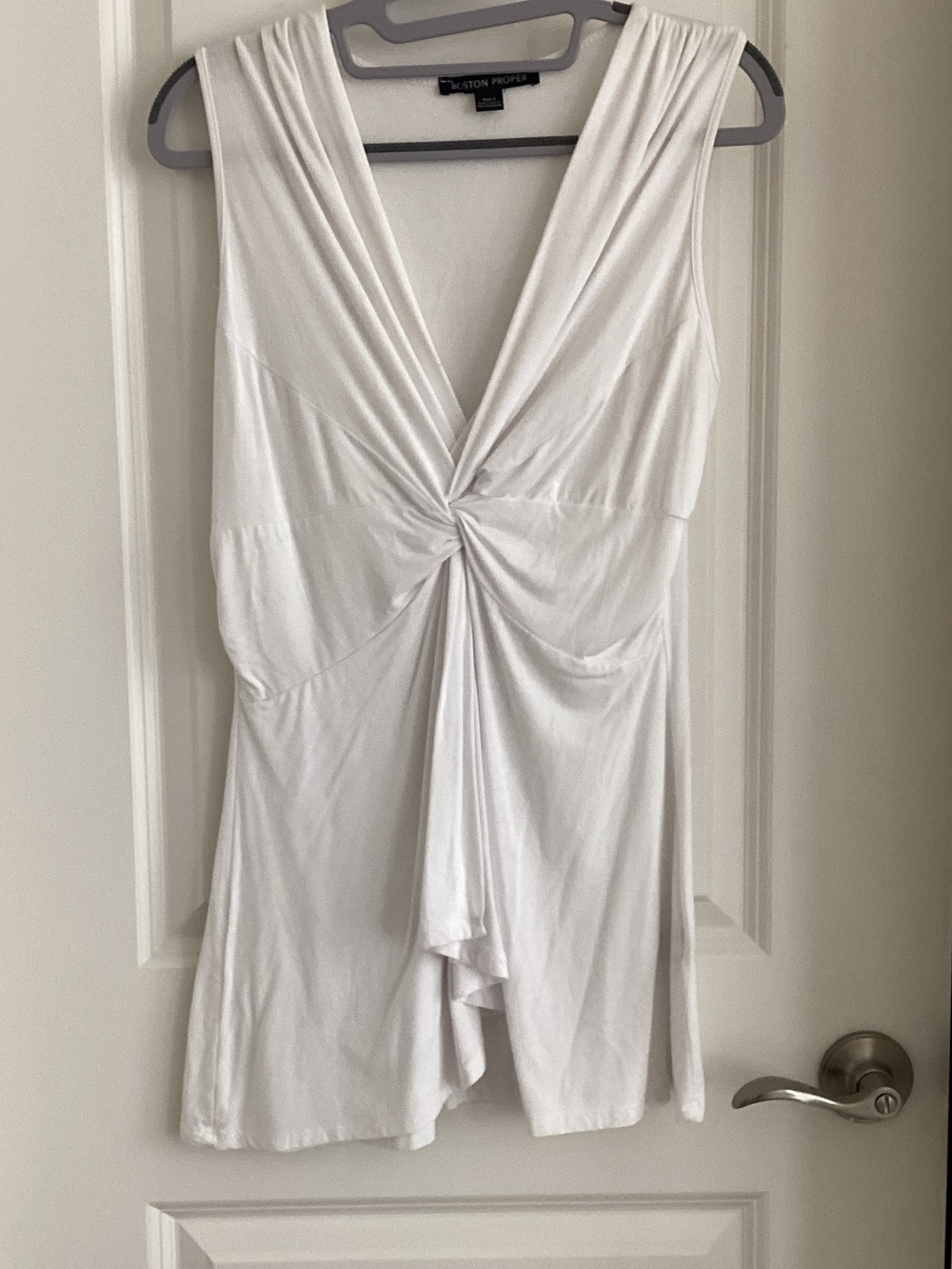 Boston Proper White Twist-Front V-Neck Tank